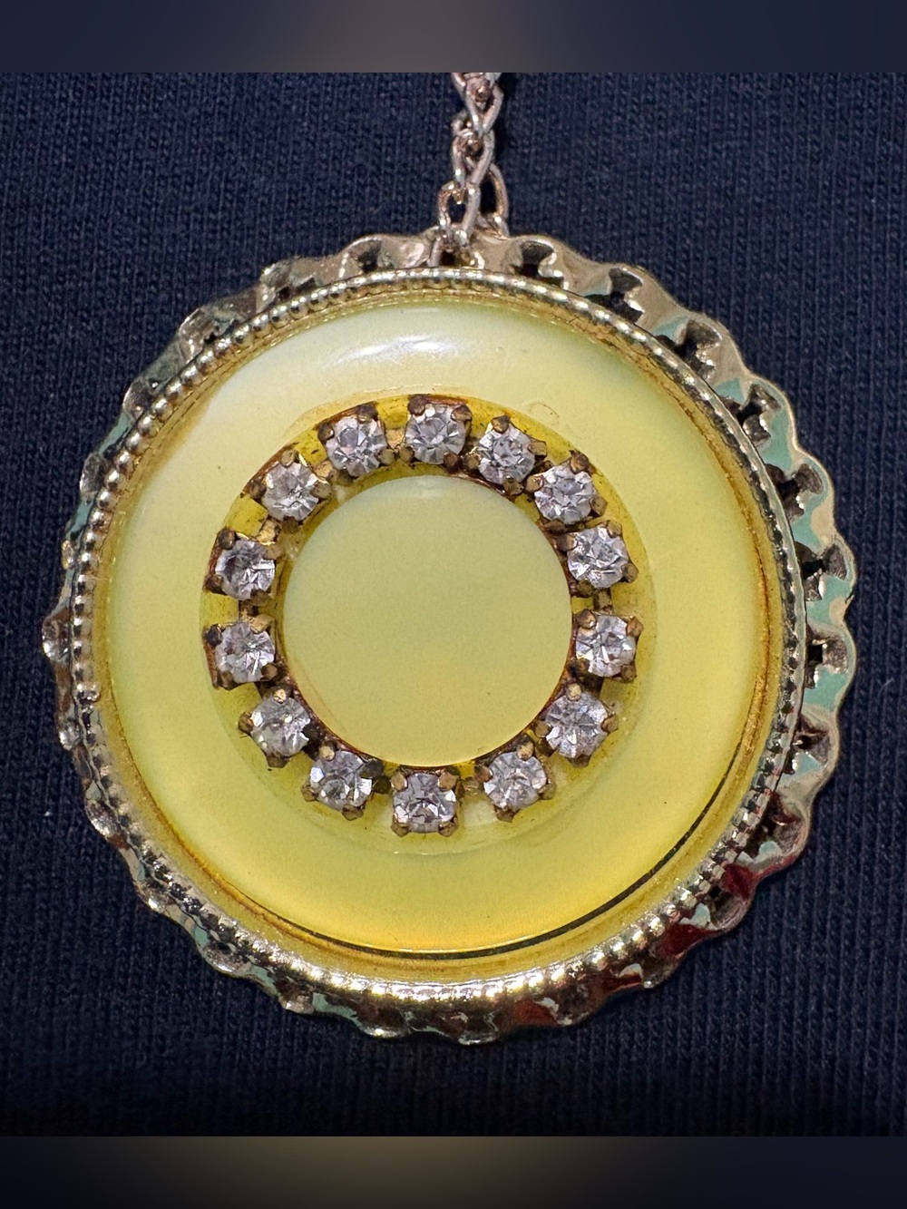 Yellow Round Crystal Accent Pendant Necklace 28”